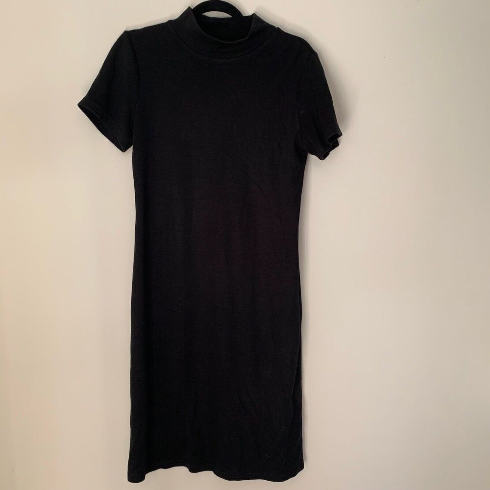Lennie Nina Leonard Dress Womens Medium Black Short Sleeve Mock Neck